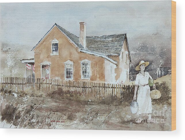 A Lady Carries Items From Her Home To Exchange At The Local Market In Her Rural Community. Wood Print featuring the painting Market Day by Monte Toon