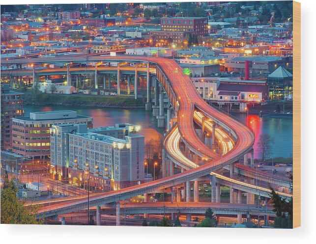 Outdoors Wood Print featuring the photograph Marquam Bridge, Portland, Oregon by Terenceleezy