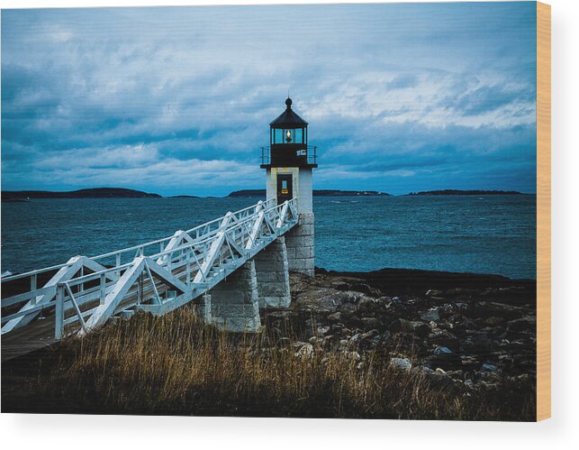 Lighthouse Wood Print featuring the photograph Marshall Point Light at Dusk 2 by David Smith