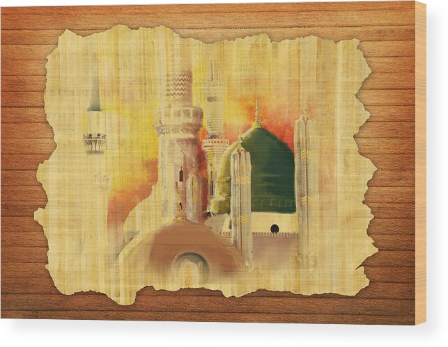 Caligraphy Wood Print featuring the painting Masjid e Nabwi 02 by Catf