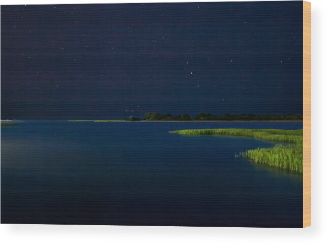 Masonboro Sound At Night Wood Print featuring the photograph Masonboro Sound At Night by Phil Mancuso