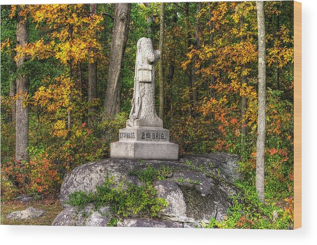 Civil War Wood Print featuring the photograph Massachusetts at Gettysburg - 37th Mass. Infantry Autumn Early-Evening Sedgwick Avenue by Michael Mazaika