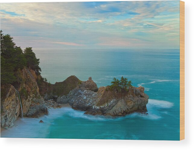 Coastline Wood Print featuring the photograph McWay Falls At Sunrise by Jonathan Nguyen