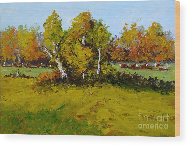 Landscape Wood Print featuring the painting Meadow in Autumn by Fred Wilson