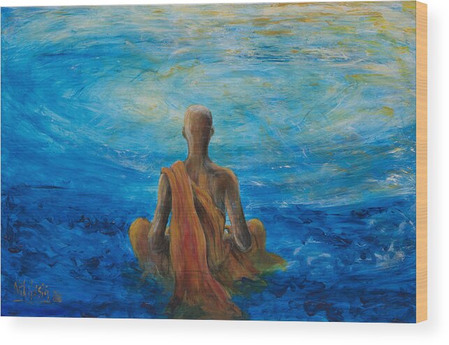Monk Wood Print featuring the painting Meditation by Nik Helbig