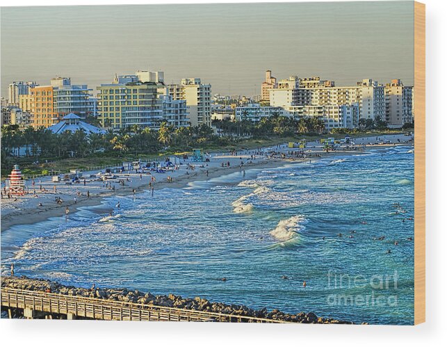 Miami Wood Print featuring the photograph Miami Beach Sunset by Olga Hamilton