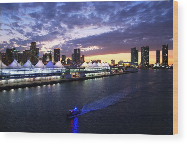 Boat Wood Print featuring the photograph Miami Night by Ramunas Bruzas