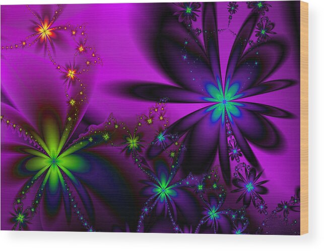 Flower Wood Print featuring the digital art Midnight at the Oasis by Kiki Art