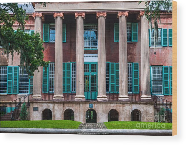 College Of Charleston Wood Print featuring the photograph Mighty Columns by Dale Powell