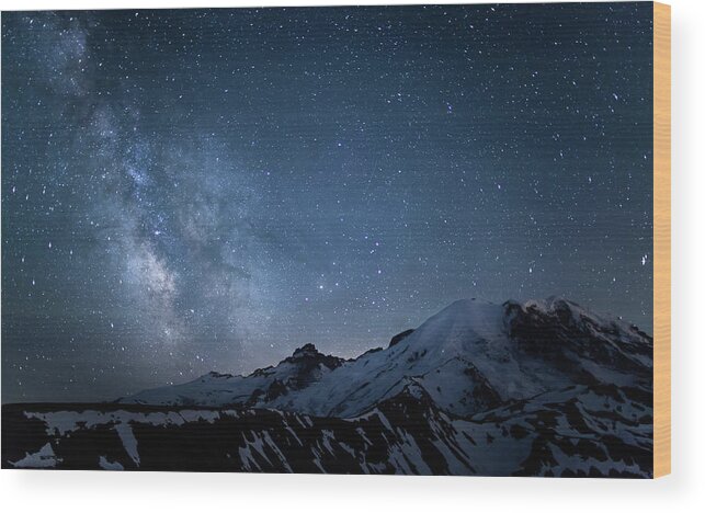 Scenics Wood Print featuring the photograph Milky Way Over Mount Rainier by Ed Leckert