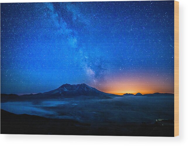 Tranquility Wood Print featuring the photograph Milky Way Over Mt. St. Helens by R. Kent Squires