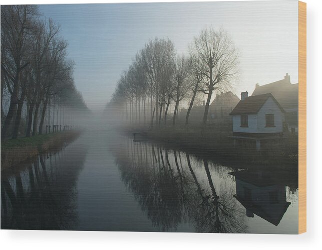 Landscape Wood Print featuring the photograph Mist Across The Canal by Elisabeth Wehrmann