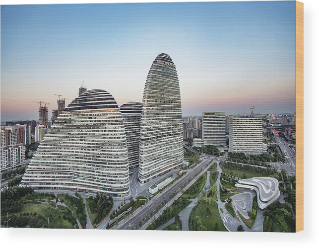 Tranquility Wood Print featuring the photograph Modern Office Building,wangjing Soho In by Linghe Zhao