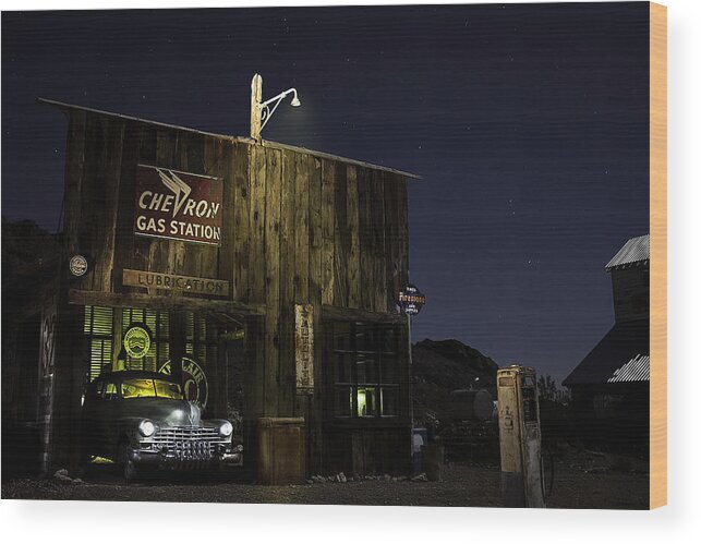  Wood Print featuring the photograph Mojave Nights at the Chevron Gas Station by James Sage
