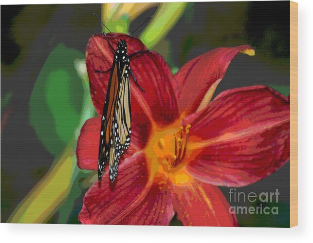 Butterfly Wood Print featuring the digital art Monarch Lily by Jack Ader