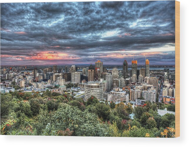 Montreal Skyline Wood Print featuring the photograph Montreal Skyline Sunset from Mount Royal by Shawn Everhart