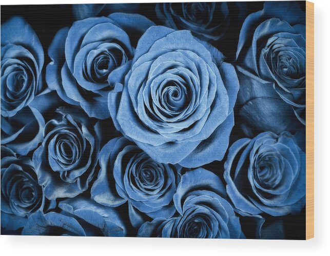 3scape Wood Print featuring the photograph Moody Blue Rose Bouquet by Adam Romanowicz