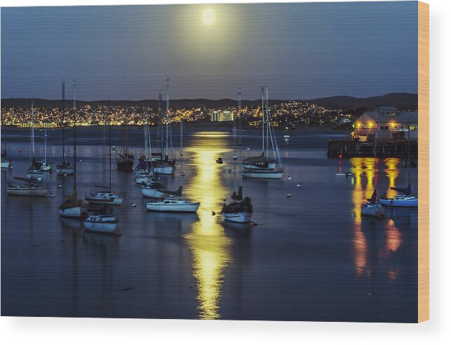 Monterey Wood Print featuring the photograph Moon Over Monterey Bay by Joseph S Giacalone