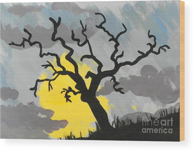 Marisela Mungia Wood Print featuring the painting Moon Tree by Marisela Mungia