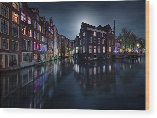 Jesusmgarcia Wood Print featuring the photograph Moonlight Over Amsterdam by Jes??s M. Garc??a