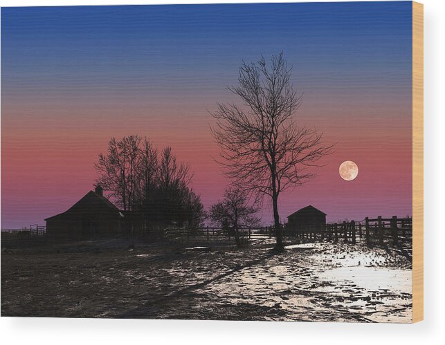 Moon Wood Print featuring the photograph Moonrise At Sunset by Larry Landolfi