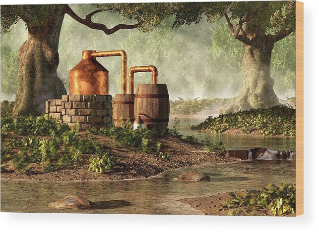 Moonshine Wood Print featuring the digital art Moonshine Still 1 by Daniel Eskridge