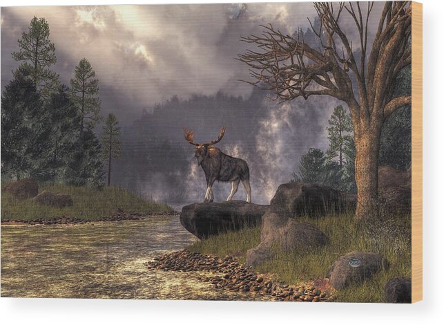 Moose In The Adirondacks Wood Print featuring the digital art Moose in the Adirondacks by Daniel Eskridge