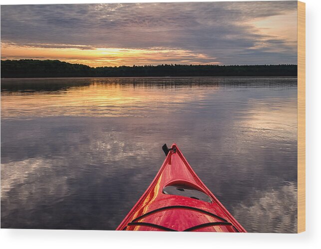 Baxter Lake Wood Print featuring the photograph Morning Kayak by Jeff Sinon