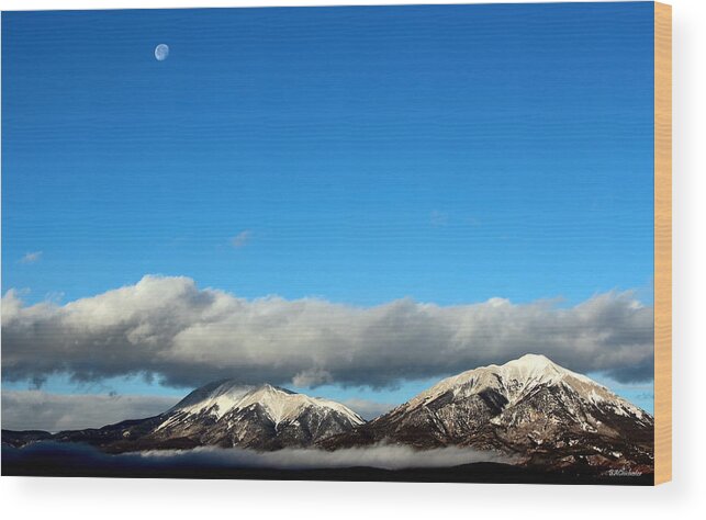 Moon Wood Print featuring the photograph Morning Moon Over Spanish Peaks by Barbara Chichester