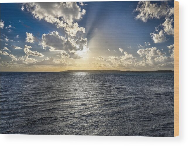 Sun Wood Print featuring the photograph Morning sun punching through the clouds in St. Croix by Craig Bowman