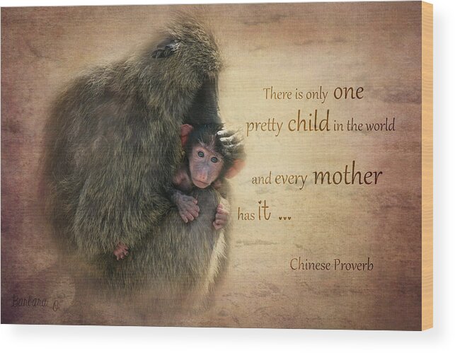 Monkey Wood Print featuring the photograph Mother's Love by Barbara Orenya