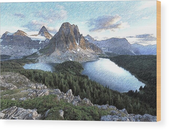 Mount Assiniboine Wood Print featuring the digital art Mount Assiniboine in Pencil by Maciek Froncisz