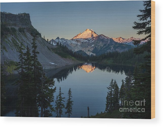 Mount Baker Wood Print featuring the photograph Mount Baker Sunrise Reflection Serenity by Mike Reid