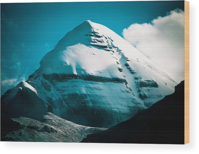Clouds Wood Print featuring the photograph Mount Kailash Home of the Lord Shiva by Raimond Klavins