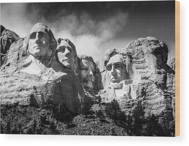 Mount Rushmore National Memorial In Black & White. Mount Rushmore Wood Print featuring the photograph Mount Rushmore National Memorial in Black and White by Debra Martz
