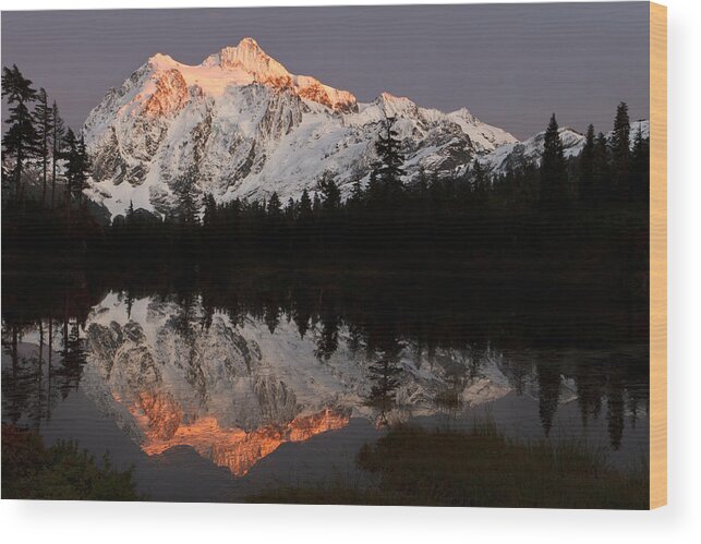 Alpenglow Wood Print featuring the photograph Mount Shuksan Alpenglow by Michael Russell
