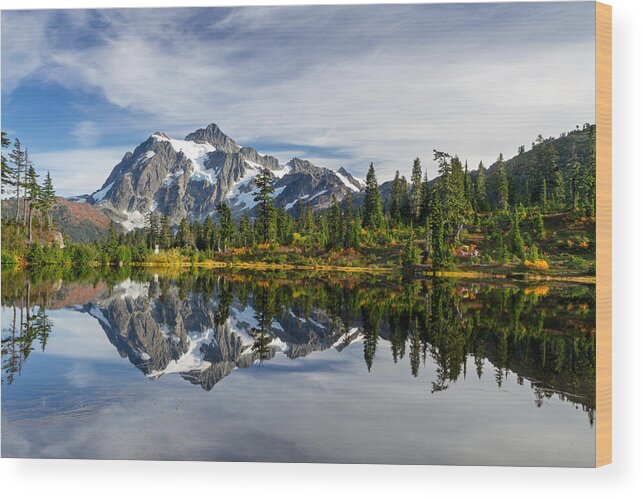 Alpine Wood Print featuring the photograph Mount Shuksan Reflections by Michael Russell