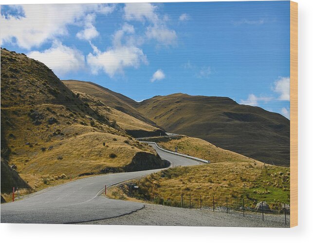 Wanaka Wood Print featuring the photograph Mountain pass road by Jenny Setchell