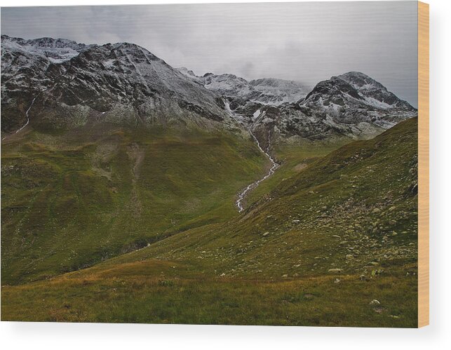 Mountain Wood Print featuring the photograph Mountainscape with snow by Roberto Pagani