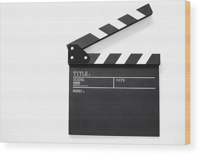 Director Wood Print featuring the photograph Movie clapper board,Movie Production, by Krisanapong Detraphiphat
