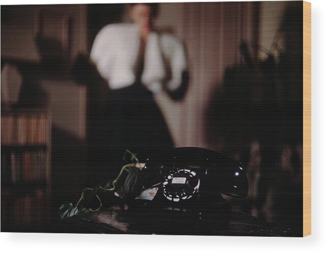 Society Wood Print featuring the photograph Mrs. Tyron Behind A Telephone by John Rawlings