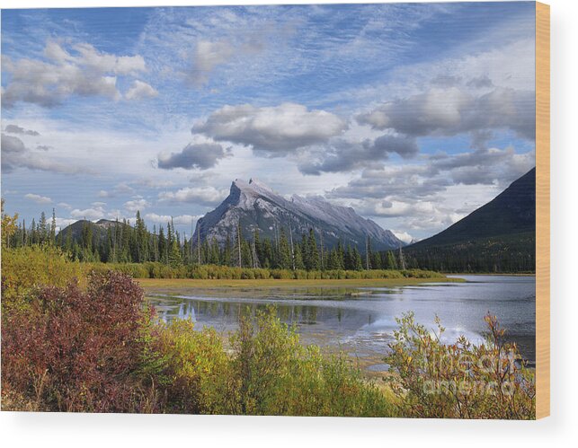 Canada Wood Print featuring the photograph Mt Rundle And Vermillion Lake by Frank Wicker