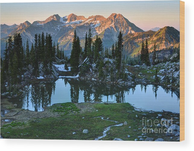 Mount Timpanogos Wood Print featuring the photograph Mt. Timpanogos at Sunrise from Silver Glance Lake by Gary Whitton