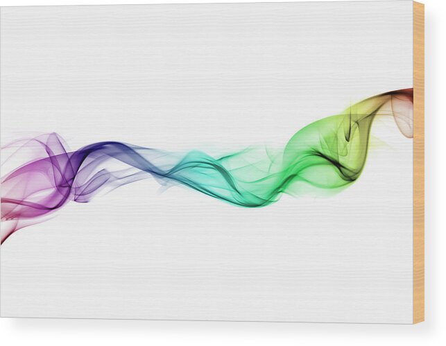 White Background Wood Print featuring the photograph Multi-coloured Twist Of Smoke by Anthony Bradshaw