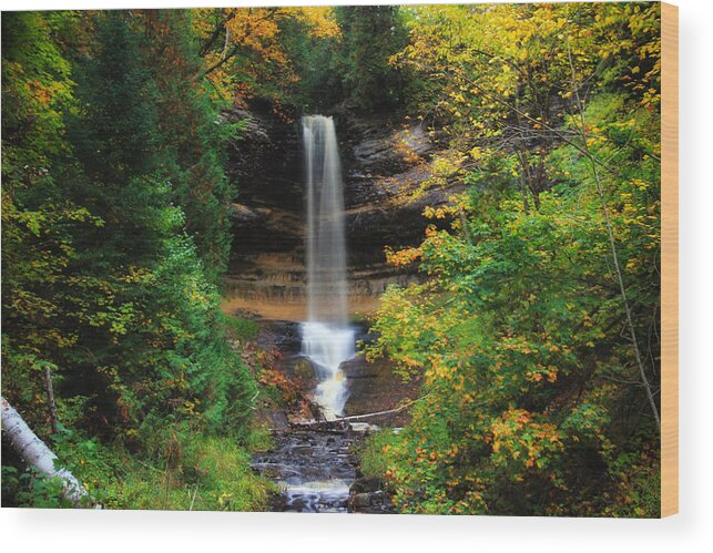 Munising Falls In October Wood Print featuring the photograph Munising Falls in October by Rachel Cohen