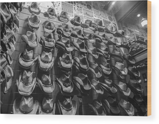 Nashville Wood Print featuring the photograph Nashville Hats Black and White by John McGraw