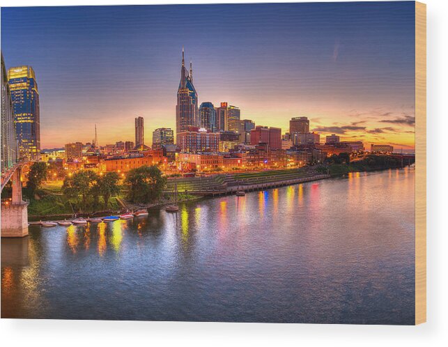 City Wood Print featuring the photograph Nashville Skyline by Brett Engle