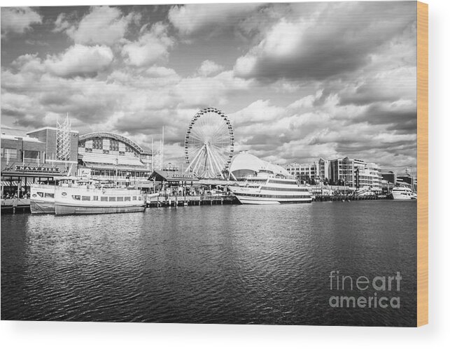 America Wood Print featuring the photograph Navy Pier Black and White Photo by Paul Velgos