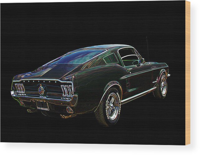Mustang Wood Print featuring the photograph Neon Mustang Fastback 1967 by Gill Billington