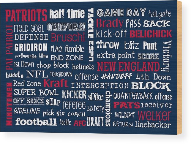 New England Wood Print featuring the digital art New England Patriots by Jaime Friedman